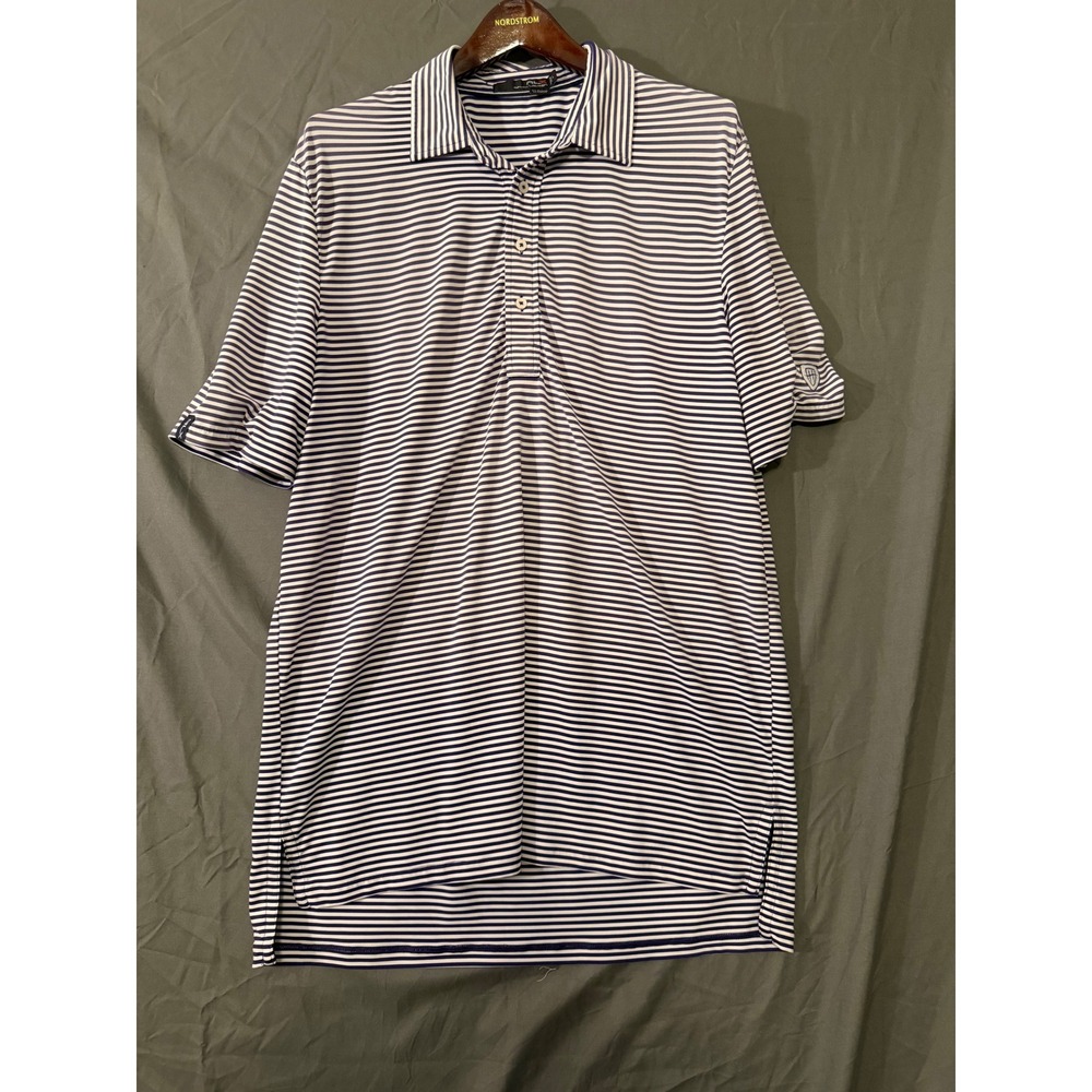 RLX Ralph Lauren Mens Large Purple White Striped Golf Polo Shirt Short Sleeve